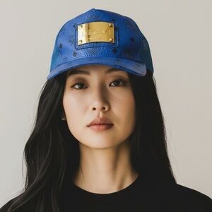 Blue mcm leather hat trucker